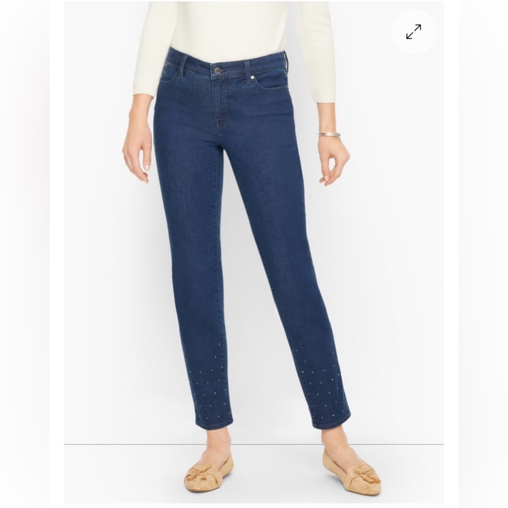 Talbots Crystal Hem Slim Ankle Jeans Supernova Wash Blue Misses Size 10